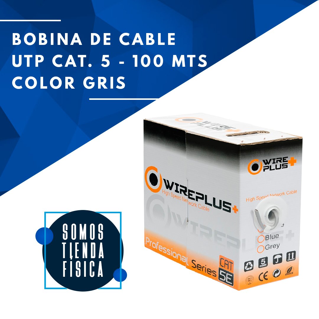 Cable UTP Cat5e Wireplus 100 mts Gris