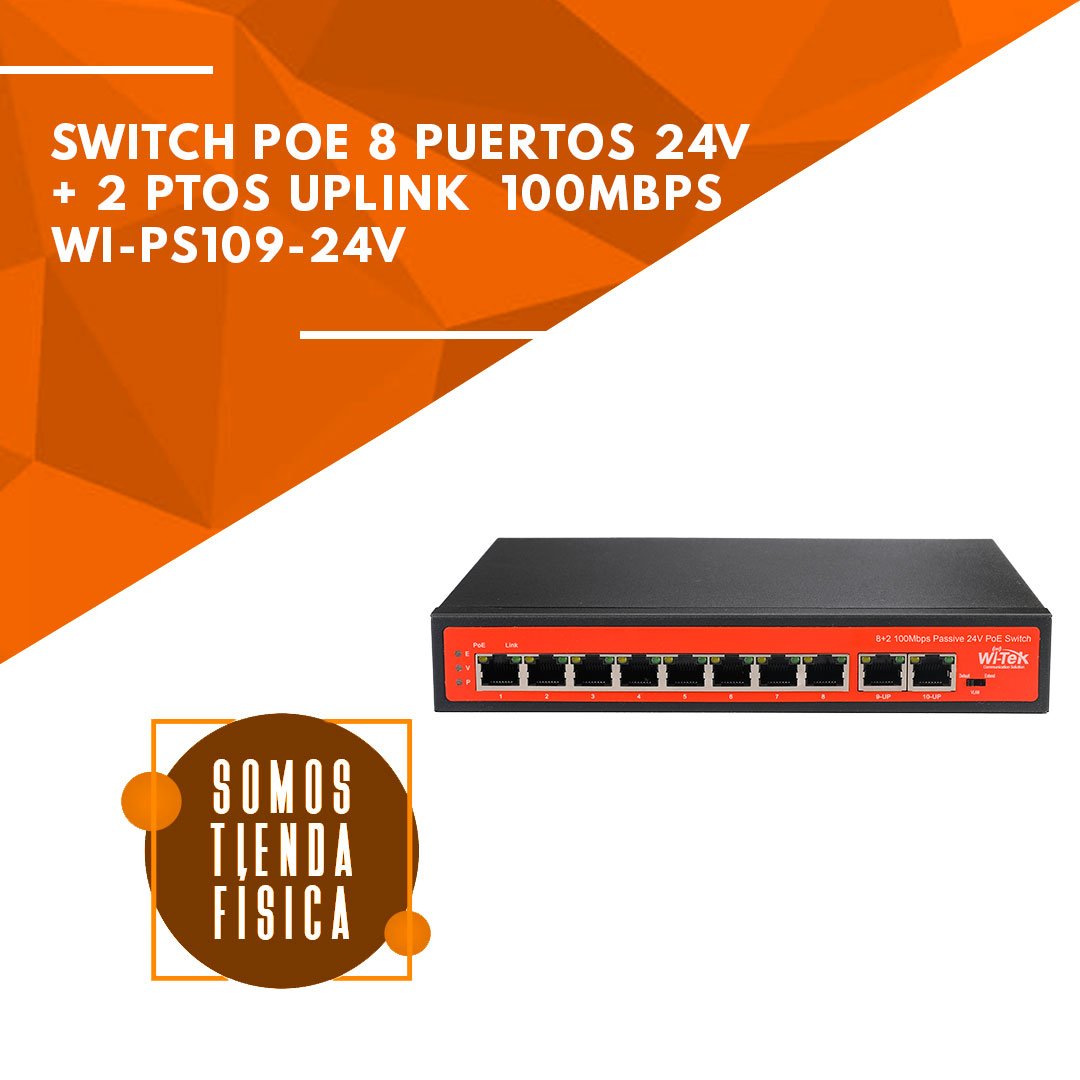 Switch PoE Pasivo 24V - 8 Puertos  100Mbps | WI-PS109-24V