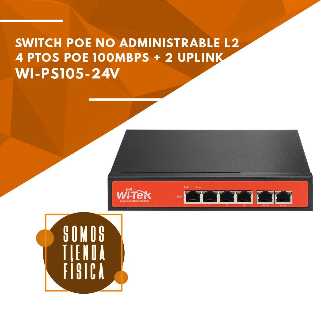 Switch PoE Pasivo 24V - 6 Puertos 100Mbps | WI-PS105-24V