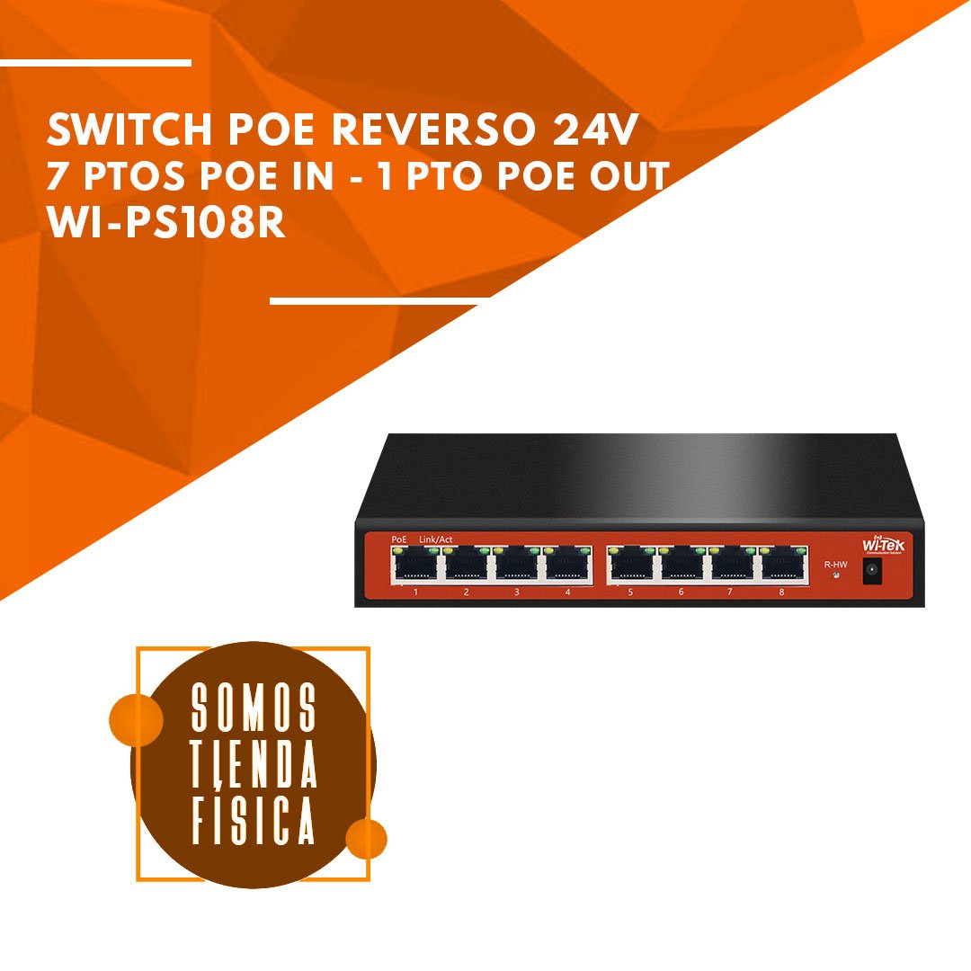 Switch PoE Reverso 24V - 8 Puertos 100Mbps | WI-PS108R